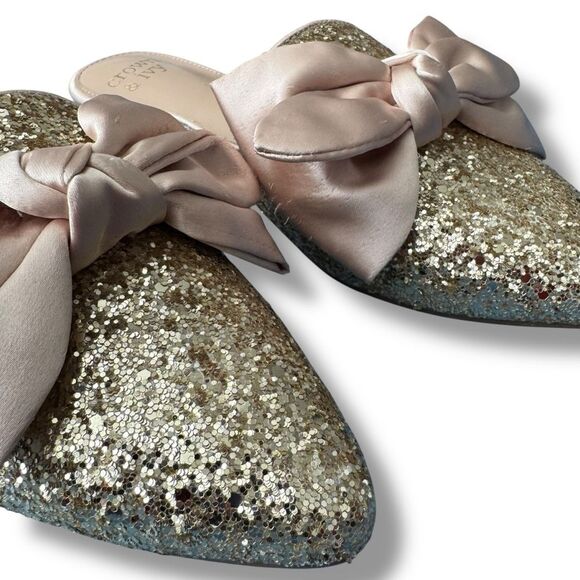 Crown & Ivy Elise Bow Glitter Mules Slip On Flats Size 6 - Picture 4 of 11